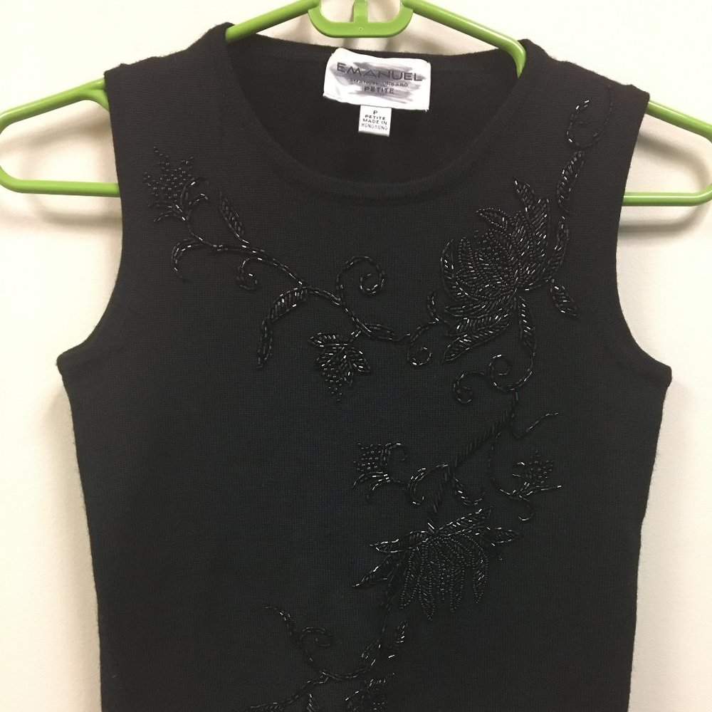 Emanuel Ungaro Black Sleeveless Beaded Wool Shirt
